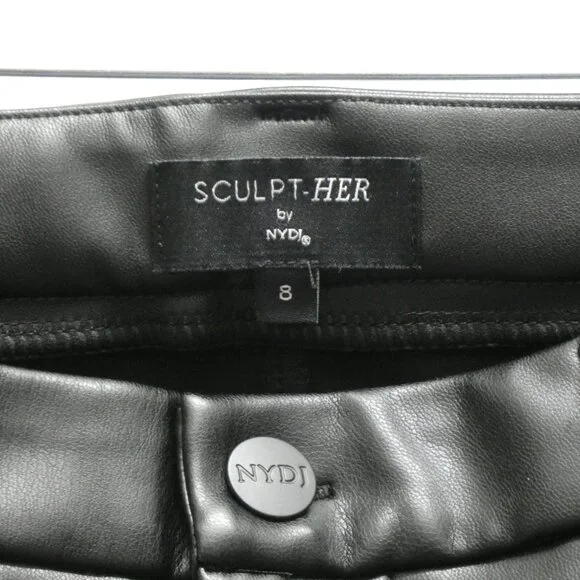 NWT NYDJ Sculpt-Her Black Faux Leather Marilyn Straight Pants Size 8 - Picture 4 of 6